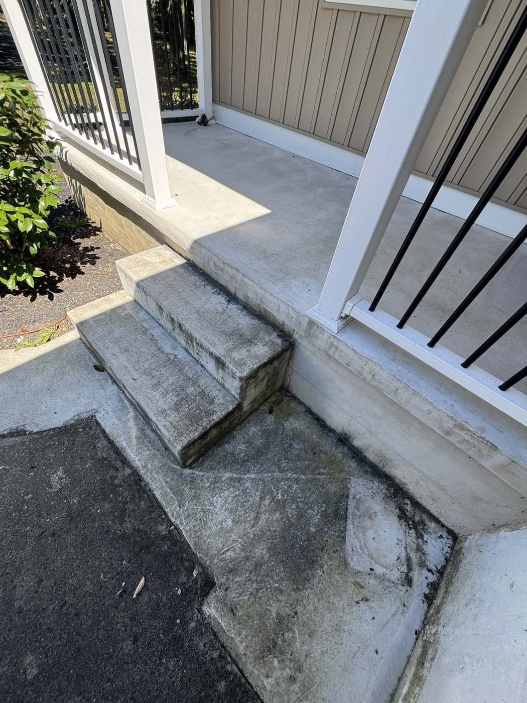Mossy concrete steps before pressure washing