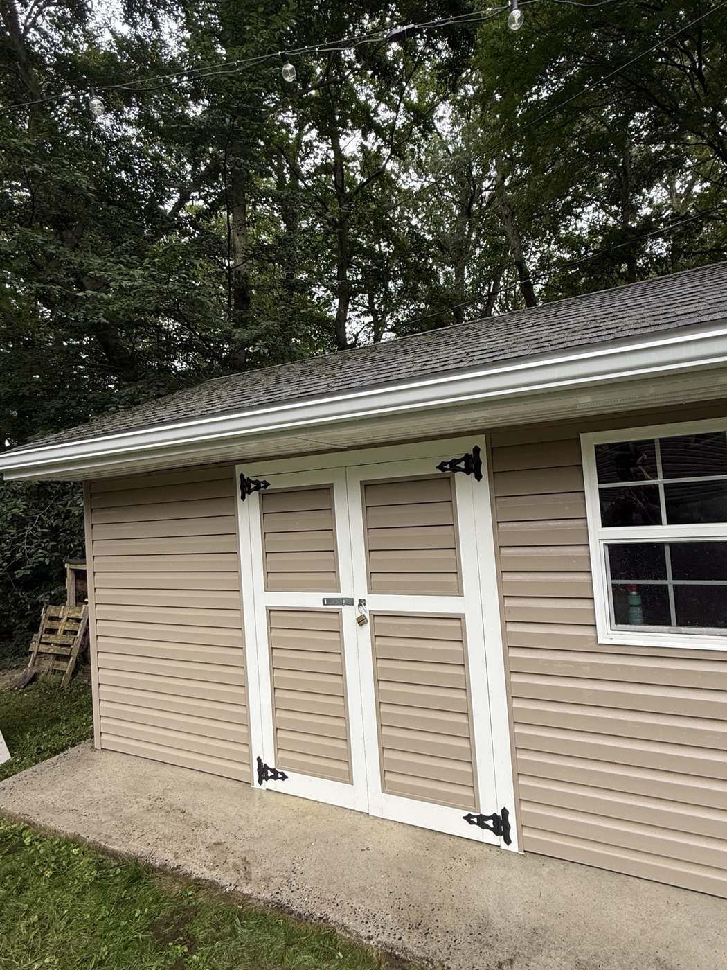 Shed exterior with clean roof after cleaning