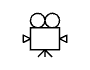 A black and white drawing of a video camera on a tripod.