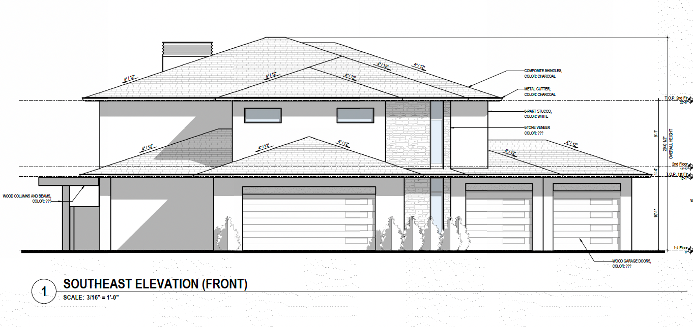 Generation Haus® Malabar Ranch siteplan in Fallbrook, California. Lot 91, SE Elevation, Front