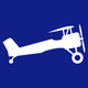 a white airplane with a propeller on a blue background .