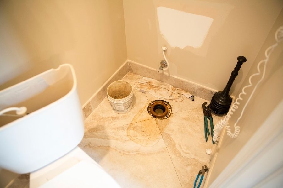 Professional sewage and contamination cleanup in progress