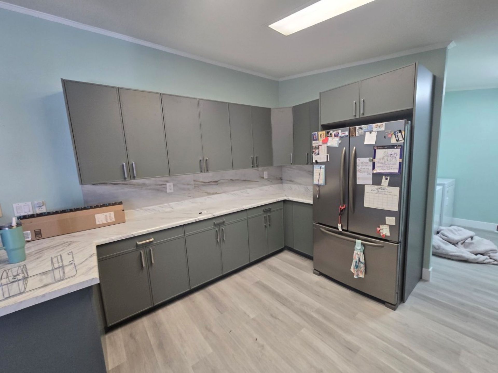Completed kitchen reconstruction with new cabinets and countertops in Hyrum Utah