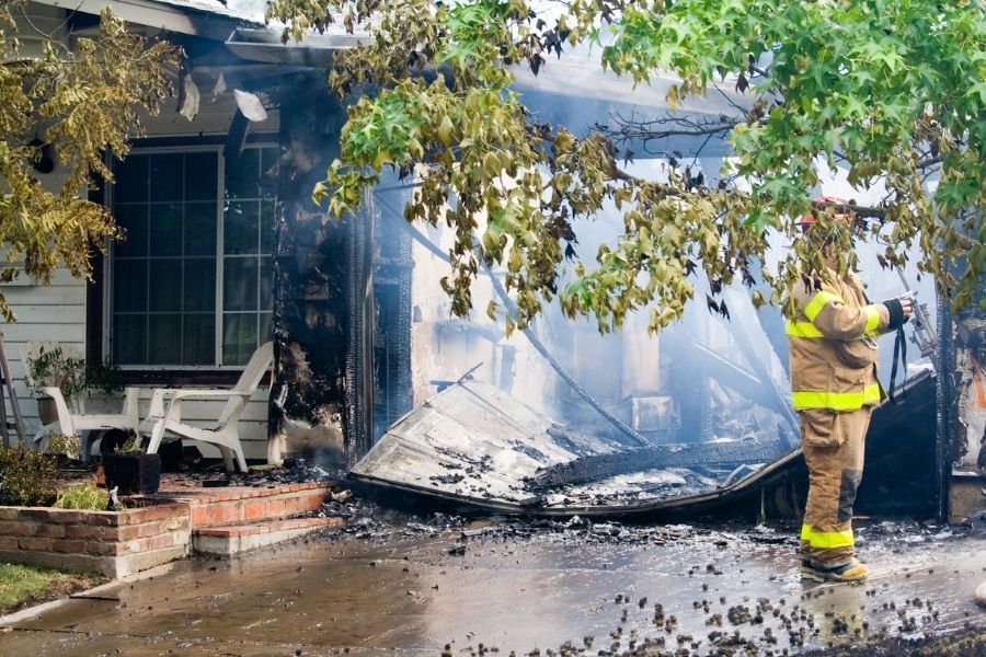 Visible smoke damage on interior surfaces of a home after a fire