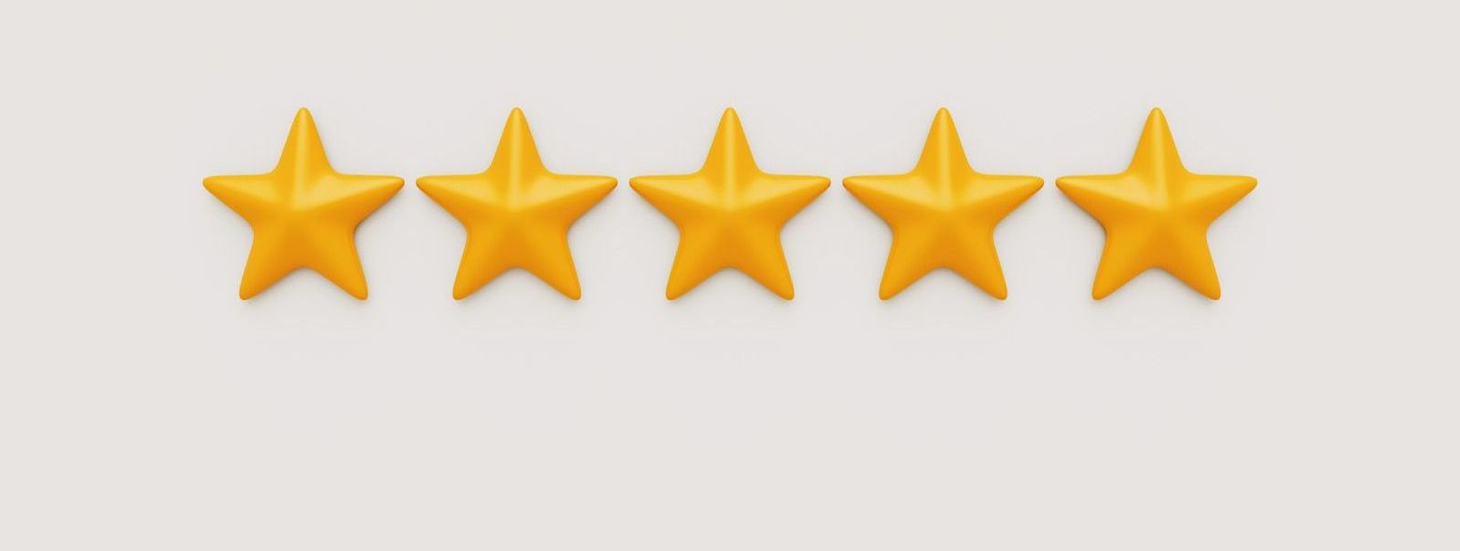 Five gold stars on a white background, representing a five-star rating.