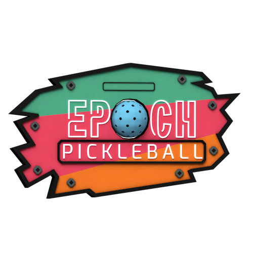 EPCHI Pickleball logo with a blue pickleball on a pink, green, and orange badge