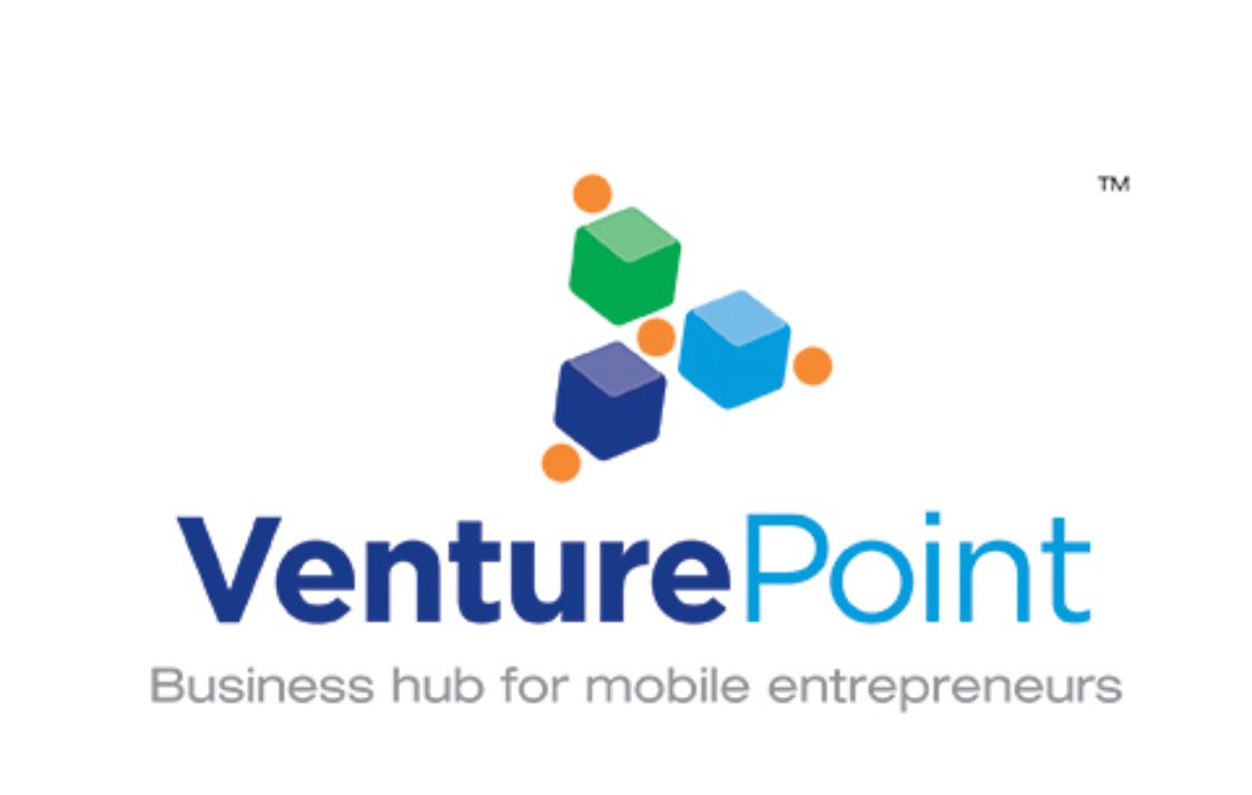 VenturePoint logo with blue, green, and orange cubes and the tagline “Business hub for mobile entrepreneurs”