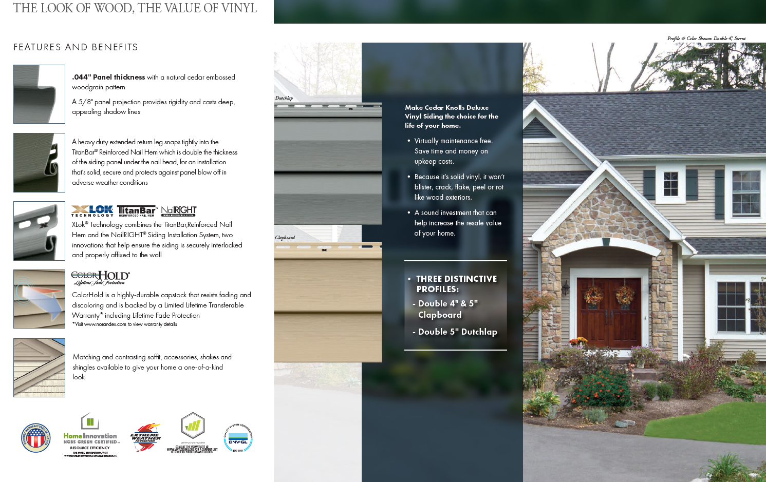 Home remodeling brochure with siding options and a house exterior photo
