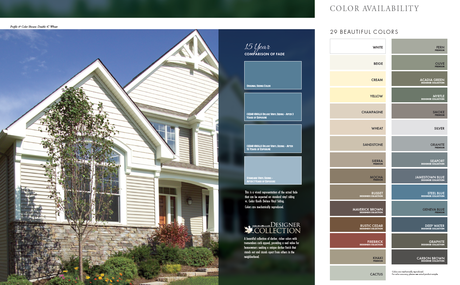 House exterior with a gray shingle roof and white siding beside a color palette of paint swatches