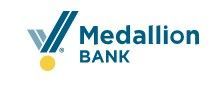 Medallion Bank logo with teal text and abstract teal-and-yellow icon on a white background