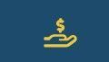 Gold hand holding a dollar sign on a dark blue background