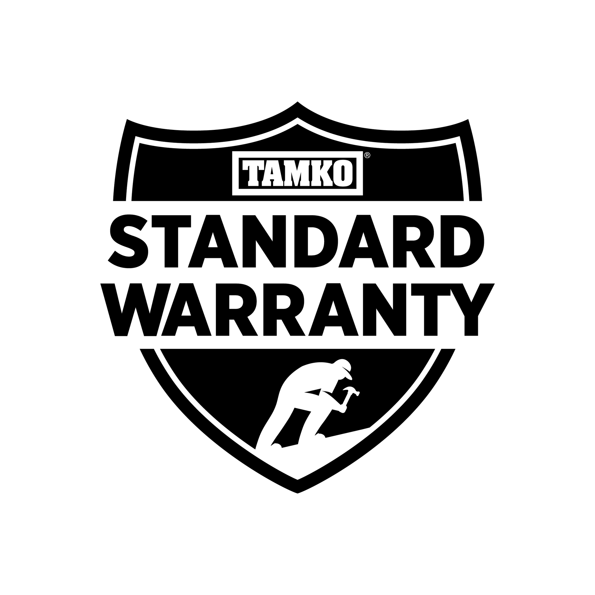 TAMKO Standard Warranty shield logo in black and white
