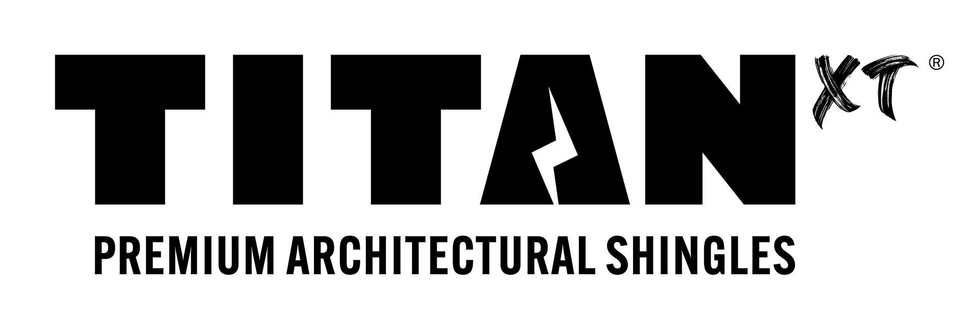 TITAN XT logo with “Premium Architectural Shingles” tagline in black text on white background