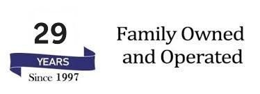 29 years since 1997 badge next to “Family Owned and Operated” text on white background