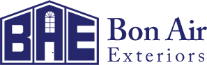 Bon Air Exteriors logo in blue, with a house-shaped BAE emblem and text on a white background