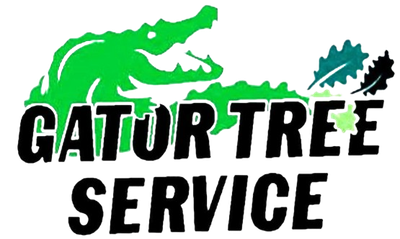 Gator Tree Service logo with green alligator, black text, and leaves.