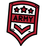 Red and white Army rank insignia with three stars and chevron.