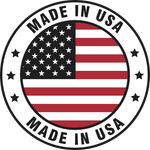Circular emblem with the American flag and the text 