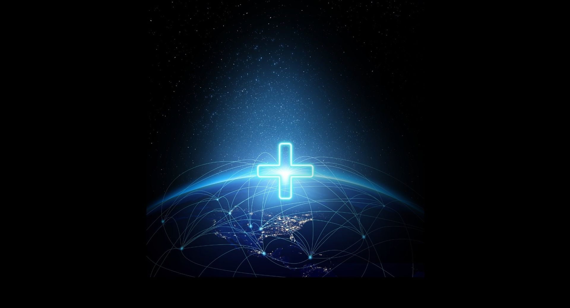 A blue cross is glowing in the middle of the earth.