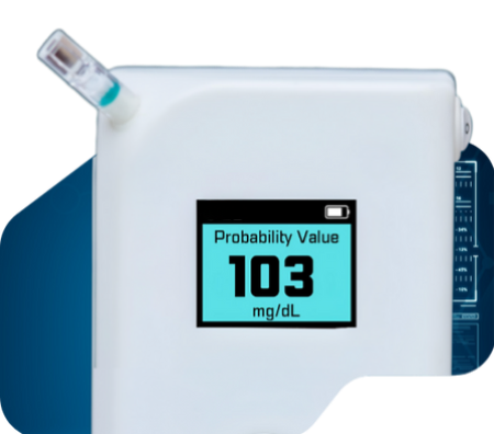 A device displays a probability value of 103 mg / dl