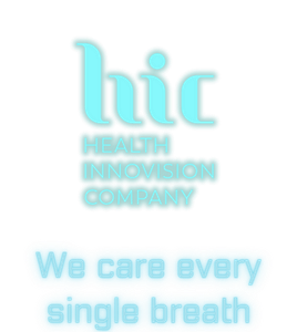 A logo for hic health innovation company that says we care every single breath