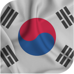 A close up of a korean flag waving in the wind.