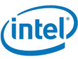 The intel logo is blue and white on a white background.