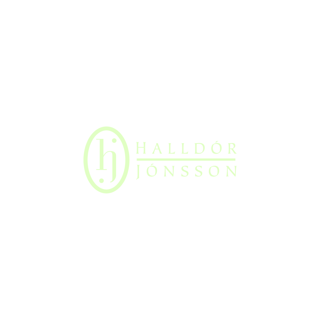 Haldór Jónsson logo in pale green on a white background