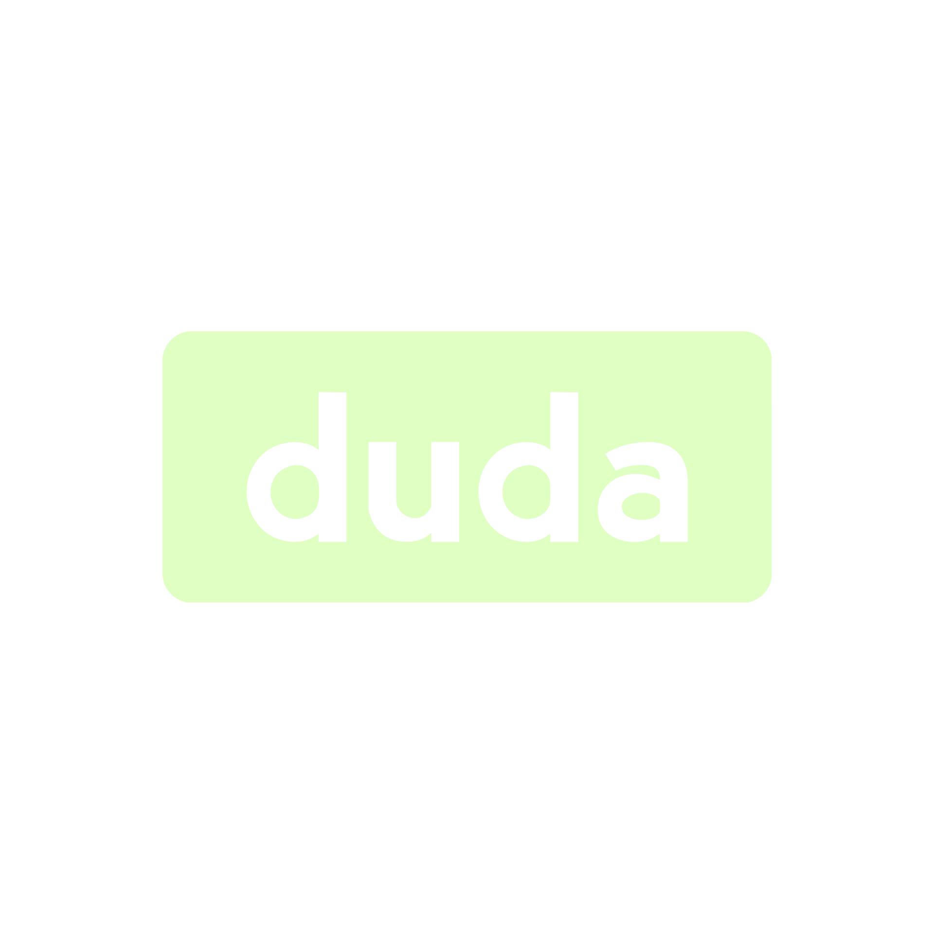 Ljósgrænn rétthyrningur með hvíta orðinu „duda“ í miðjunni