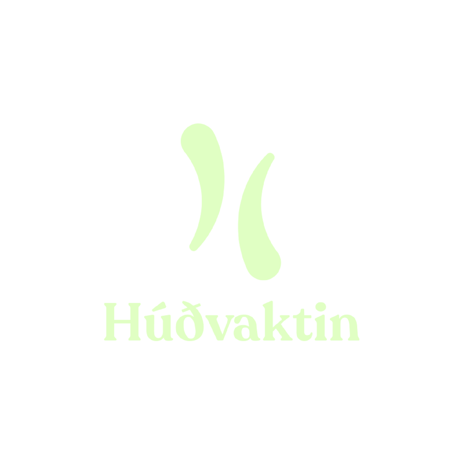 Ljósgrænt merki með abstraktum laufformum fyrir ofan orðið „Húðvaktin“ á hvítum bakgrunni