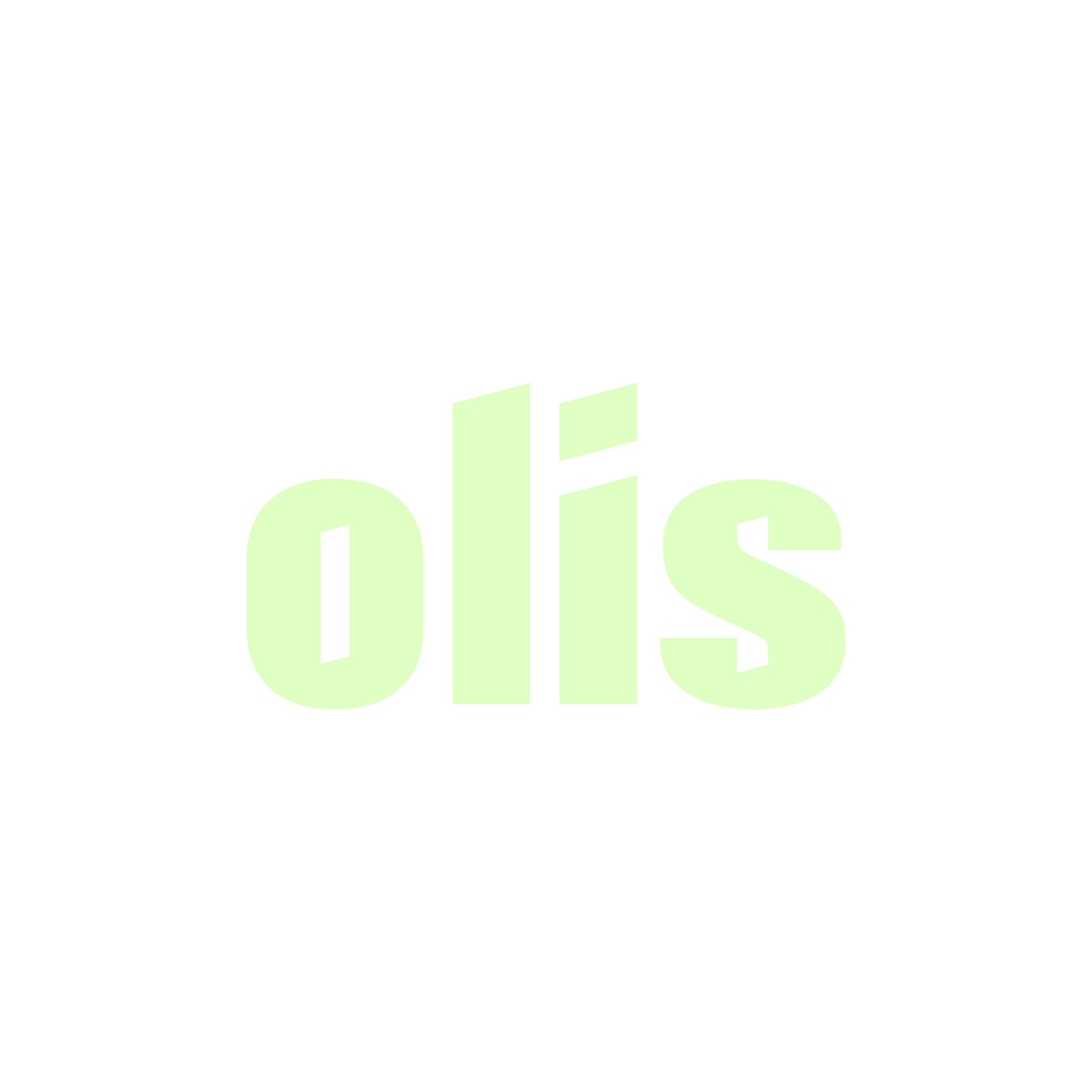 Ljósgrænn „olis“ texti miðjaður á hvítum bakgrunni