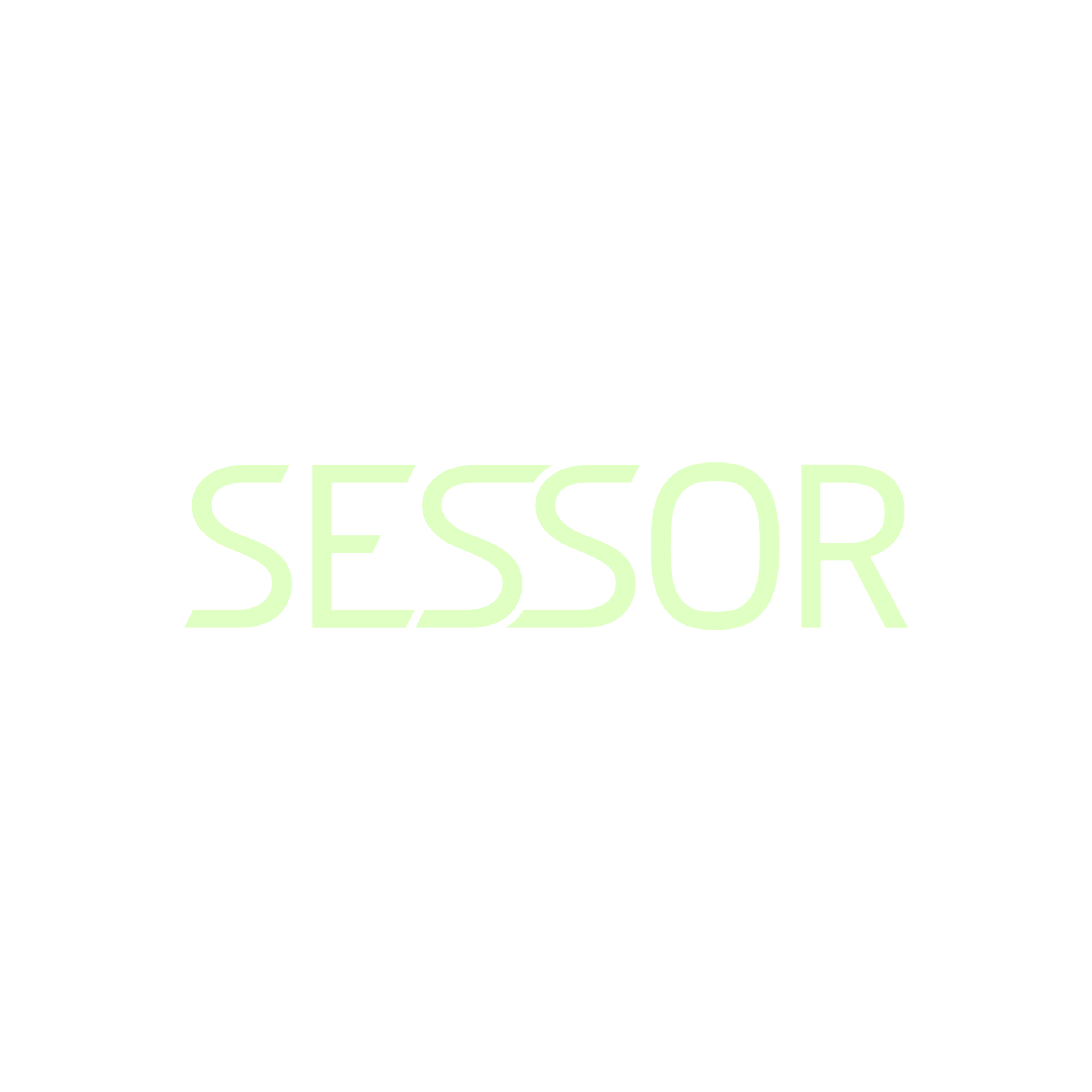 Ljósgrænn „SESSOR“ texti miðjaður á hvítum bakgrunni