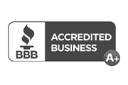BBB Accredited Business badge with A+ rating in black, white, and gray