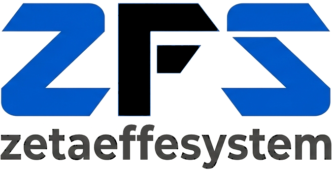 Logo "ZFS" blu e nero con la scritta "zetaeffesystem" in basso.