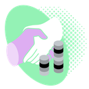 Handshake above two stacks of coins, within a green oval and a halftone effect.