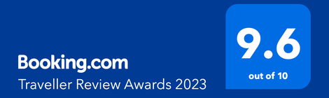Booking.com Traveller Review Awards 2023 badge showing 9.6 out of 10