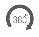 360-degree rotation icon in dark gray with a circular arrow around the number 360