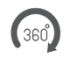 360-degree rotation icon in dark gray with a circular arrow around the number 360