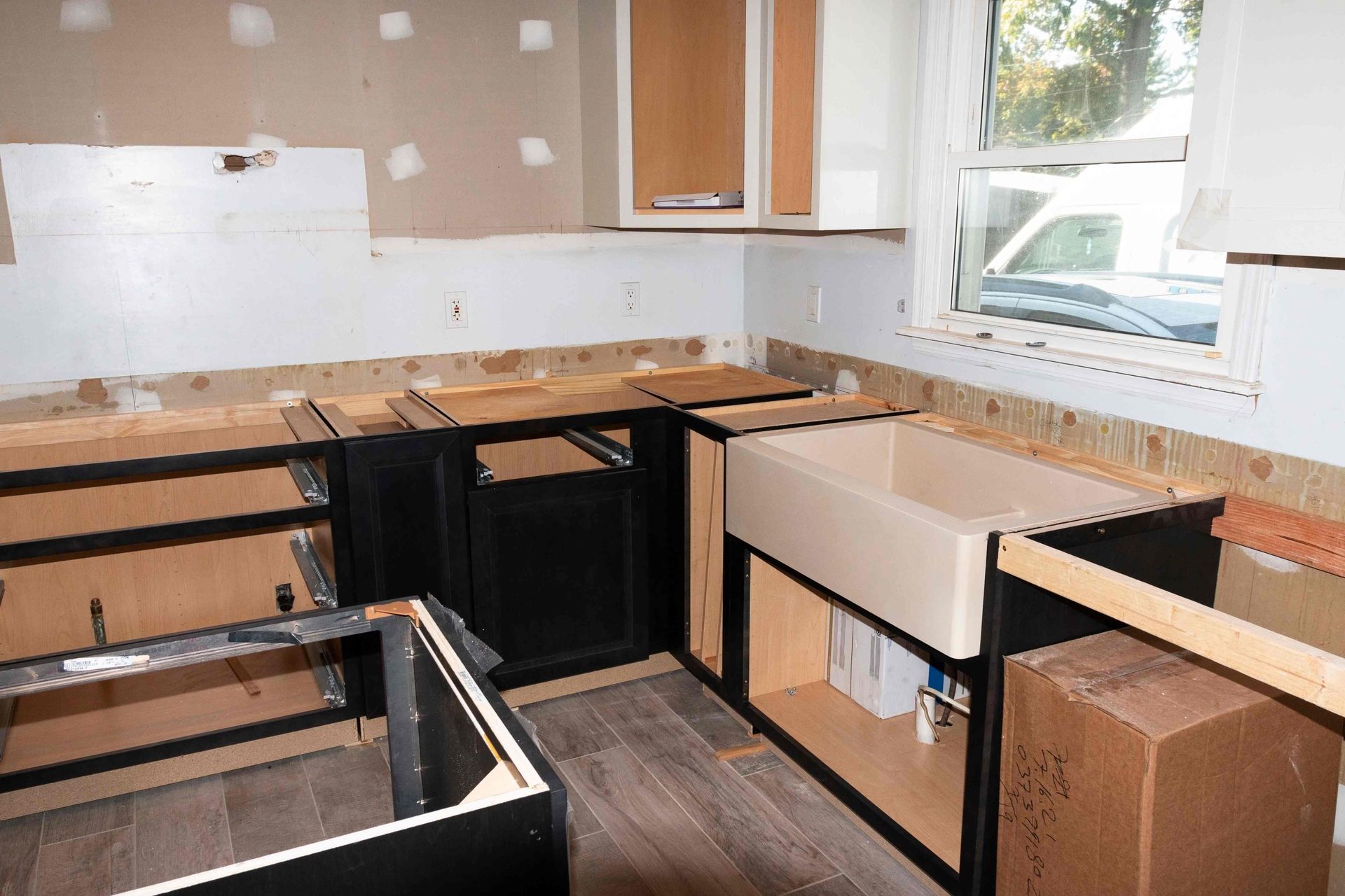 a picture taken when our contractors were in the process of building a modern kitchen project in Denver, CO