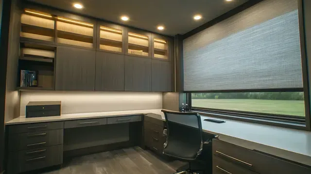 custom built-ins in an office room in a modern front range home