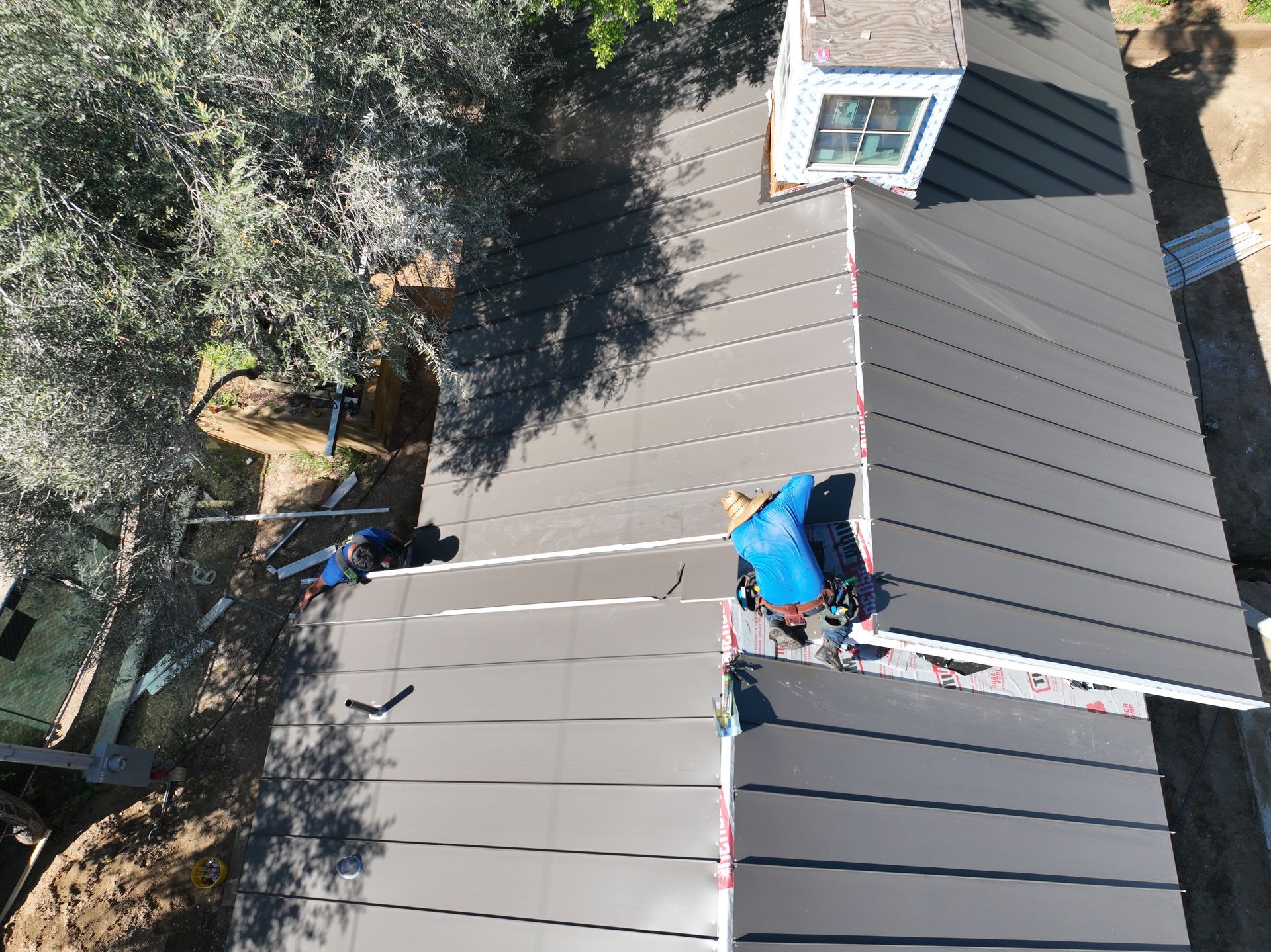 metal roofing installation drone footage