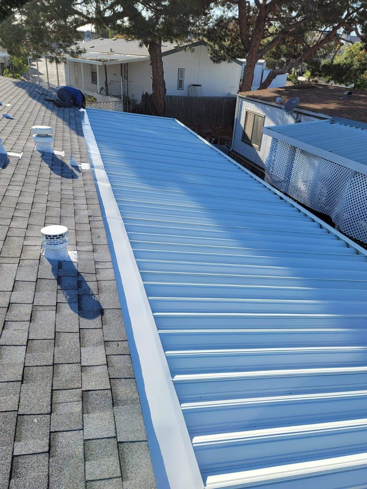 metal awning,blue awning