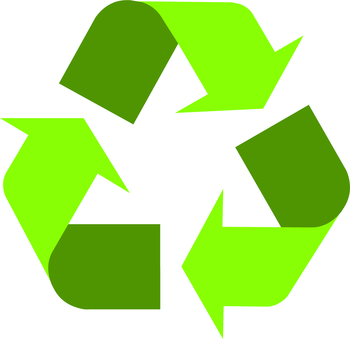 Symbole de recyclage vert avec trois flèches en boucle.