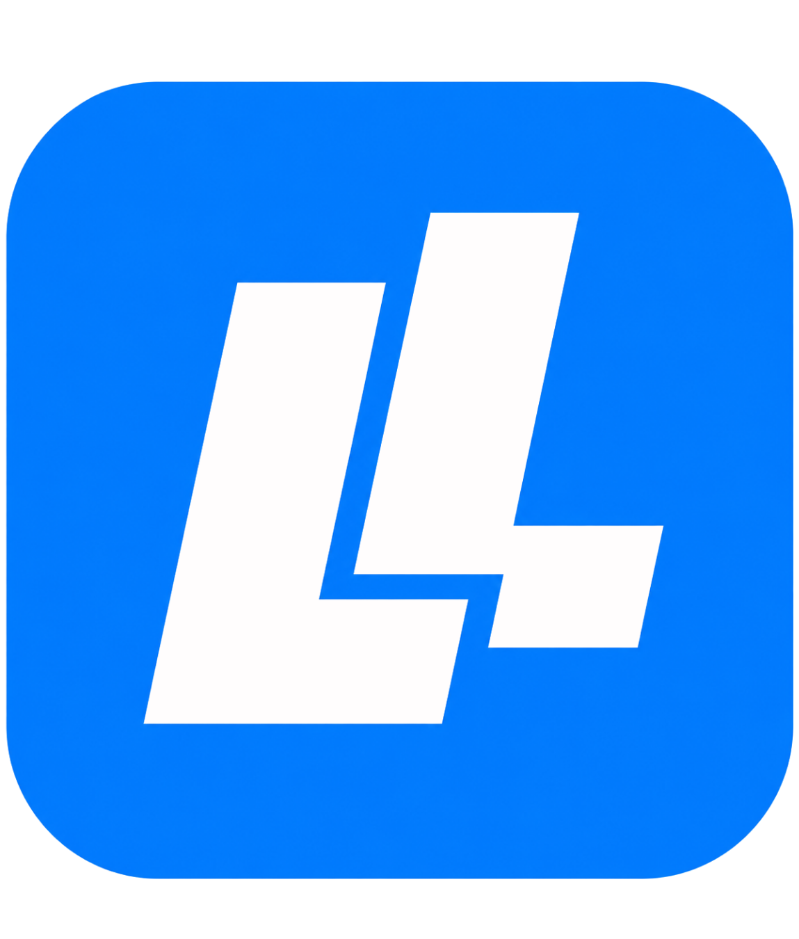 Blue app icon with white stylized L and L letters
