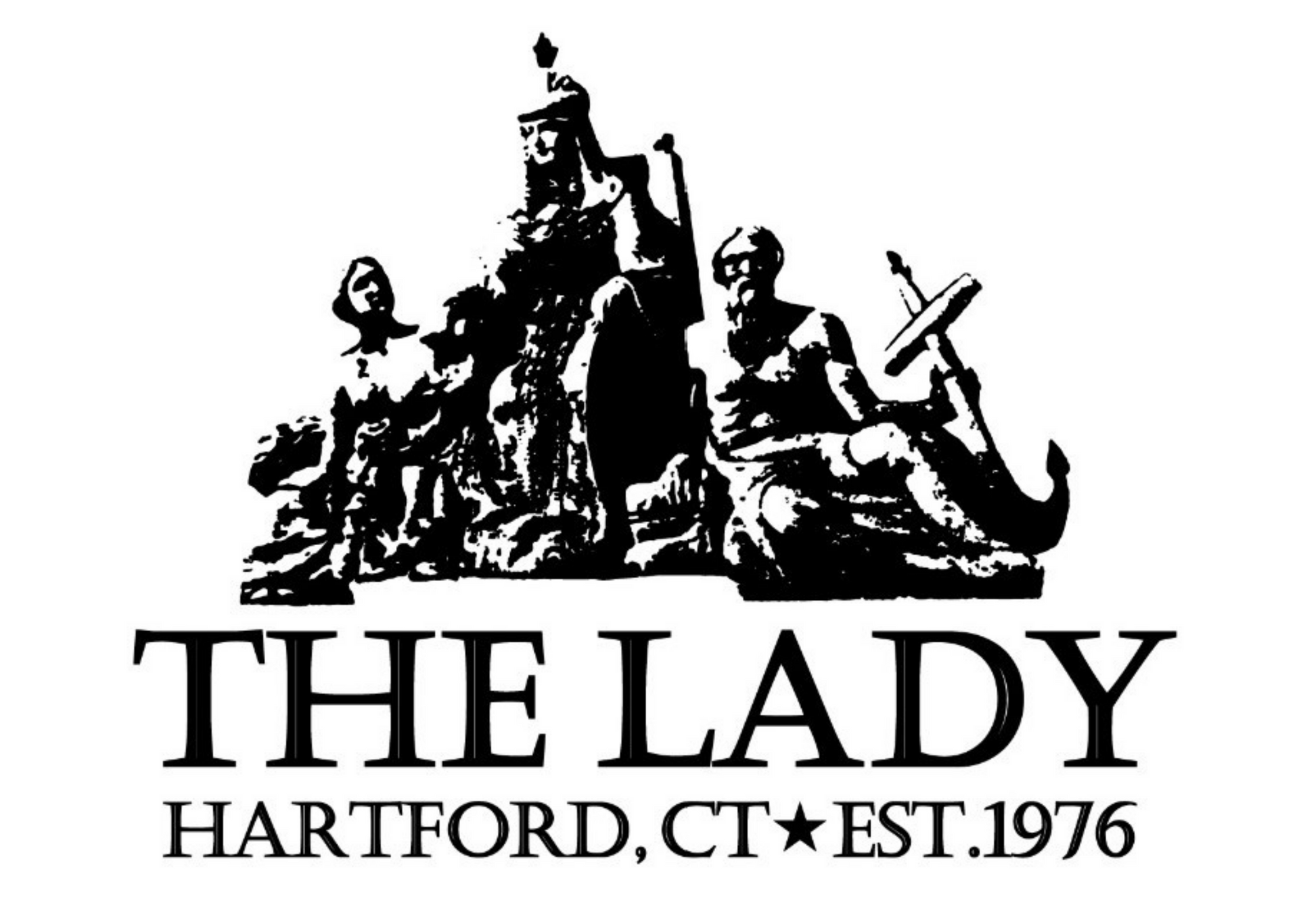 Black-and-white logo of seated figures above “THE LADY” and “HARTFORD, CT ★ EST. 1976”