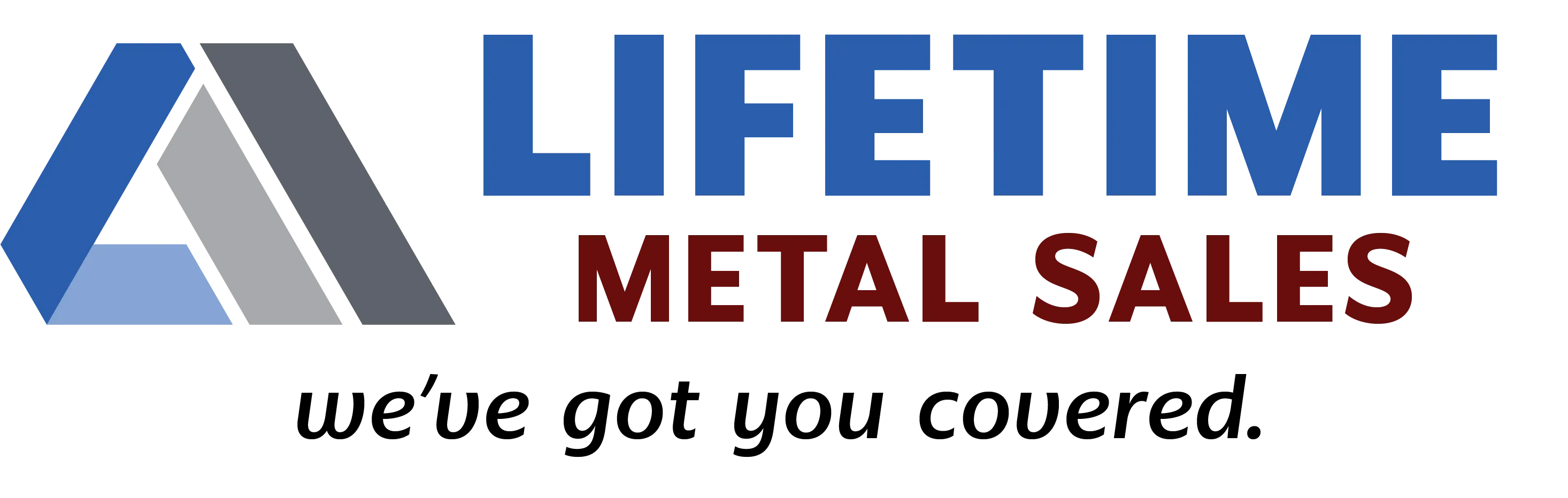 Lifetime Metal Sales logo with blue and gray stylized A, red company name, and slogan “we’ve got you covered.”