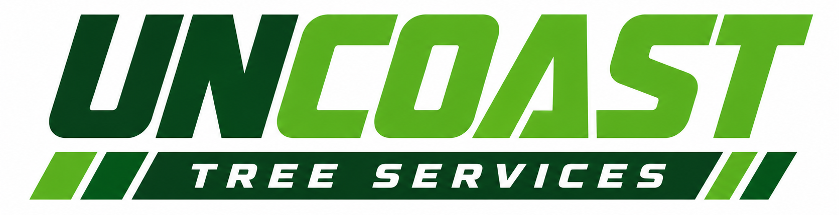 Uncoast Tree Services logo in green and black with stylized tree stripes