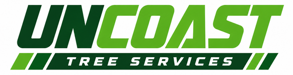 Uncoast Tree Services logo in green and black with stylized tree stripes