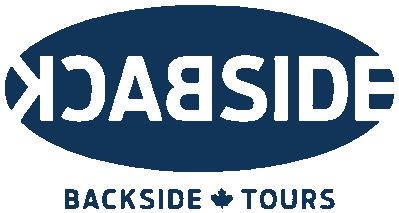 Mirrored “BACKSIDE” text in white inside a black oval logo