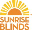 Logo for Sunrise Blinds: orange sun with rays, orange text